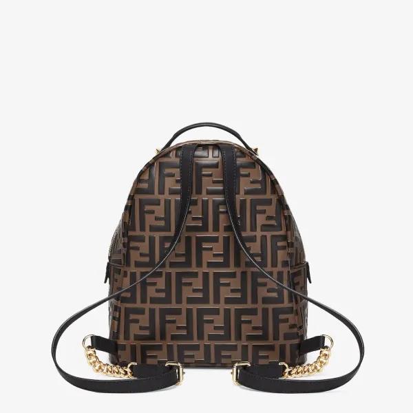 【2026】【FENDI   公式旗艦店】フェンディリュックサックバックパック スモール ブラウンレザー FF バックパック 25*21*10cm