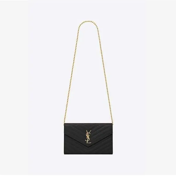 【2026】SAINT LAURENT YSL サンローランレディースミニレターロゴグレインテクスチャーエンボスレザーチェーンウォレット