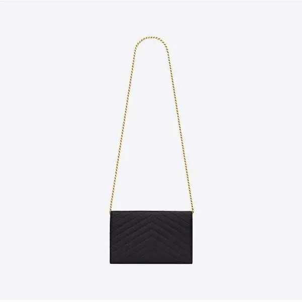【2026】SAINT LAURENT YSL サンローランレディースミニレターロゴグレインテクスチャーエンボスレザーチェーンウォレット
