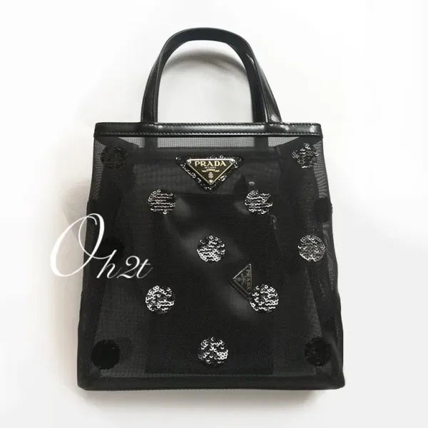 【2026】PRADA スモール ポルカドット メッシュ トートバッグ