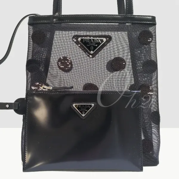 【2026】PRADA スモール ポルカドット メッシュ トートバッグ