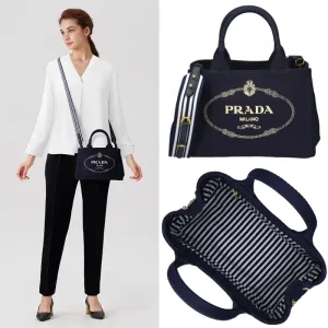 【2026】PRADA コットンキャンバス 2WAYトートバッグ 28*20*14cm