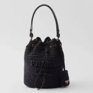 PRADA プラダ◆ラフィア×レザー ミニバケットバッグ ストラップ付 15*19*10CM 240920 PRADA プラダ◆ラフィア×レザー ミニバケットバッグ ストラップ付 15*19*10CM 240920