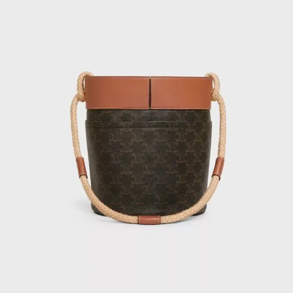 【CELINE】セリーヌロゴプリント デニム バケットバッグ ブラック 19×23×19cm 【CELINE】セリーヌロゴプリント デニム バケットバッグ ブラック 19×23×19cm